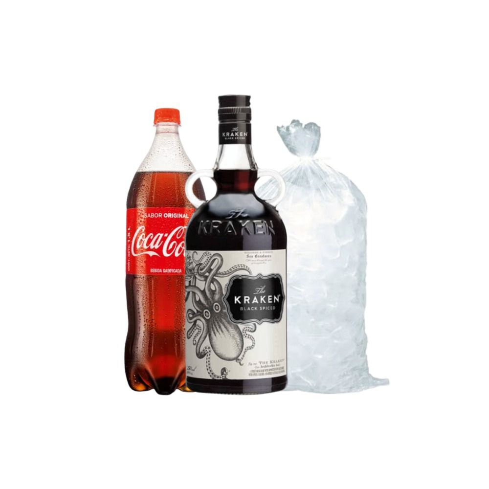 Kraken Spiced 750ml + Coca Cola 1.5 Lt + Hielo 1.5 Kg de Kraken - Oferta especial