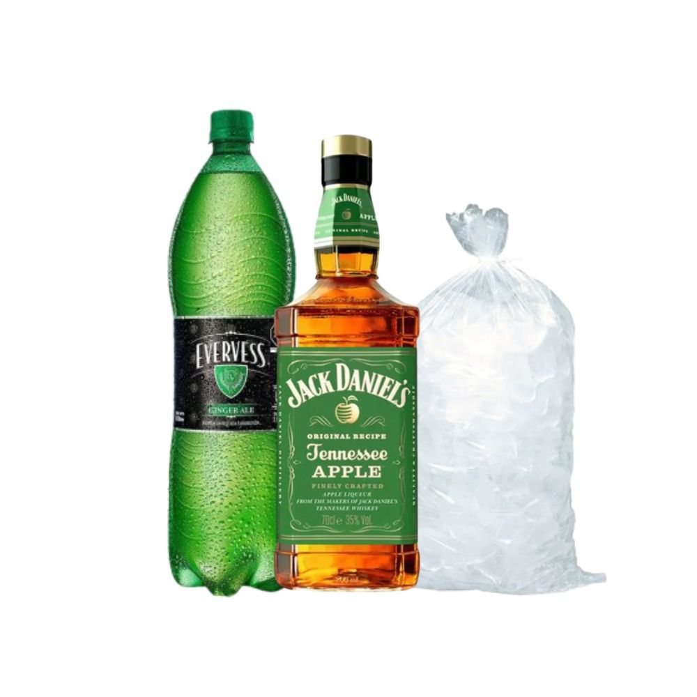 Jack Daniel's Apple Botella 700ml Evervess Ginger 1.5 Lt + Hielo 1.5 Kg - Oferta especial