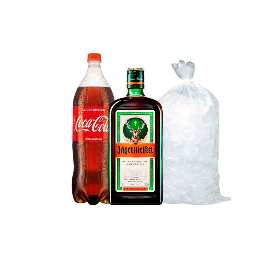 Jagermeister Botella 700ml + Coca Cola 1.5 Lt + Hielo 1.5 Kg de Jagermeister - Oferta especial