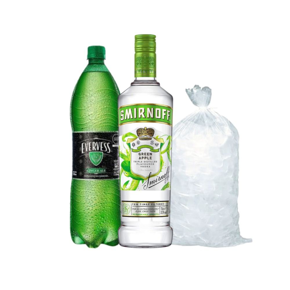 Smirnoff Apple Botella 700ml + Evervess Ginger 1.5 Lt + Hielo 1.5 Kg de Smirnoff - Oferta especial
